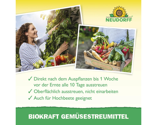 Anwendungshinweise und Gemüseernte mit Neudorff Logo