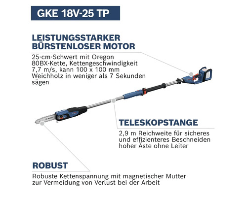 Bosch GKE 18V-25 TP Akku Hochentaster mit 25 Zentimeter Schwertlänge und Teleskopstange