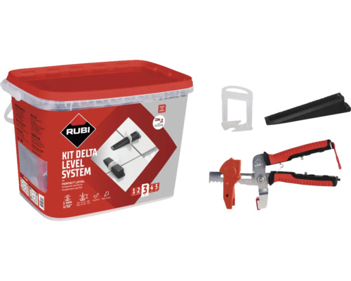 Rubi Fliesen Nivelliersystem Kit Delta Level mit Zange, Keilen und Fugenkreuzen