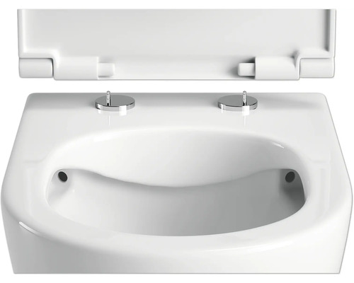Weisses Wand-Bidet mit offenem Deckel zur Wandmontage