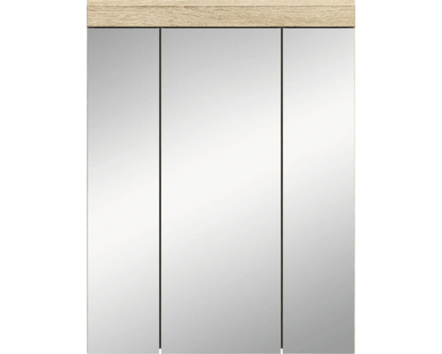 Spiegelschrank mit drei Türen und Holzoberfläche