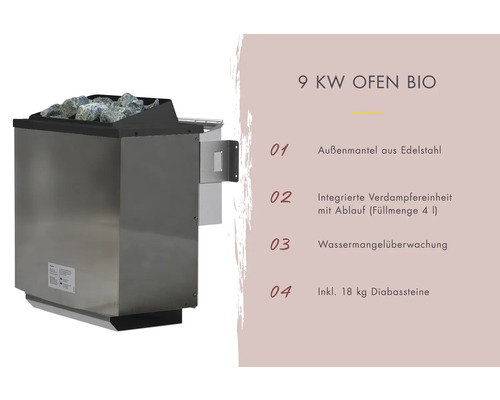 Saunaofen Bio 9 Kilowatt mit Diabassteinen