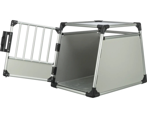 Hundebox aus Aluminium mit offener Tür