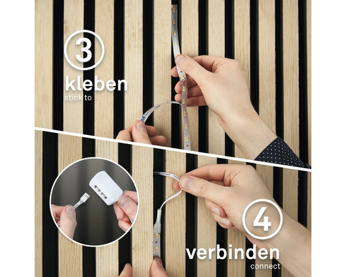 Anbringen und Anschließen eines LED-Streifens an einer Holzpaneelwand