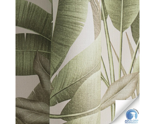 Rouleau de papier peint avec motif de feuilles et symbole de la technologie Aqua Grip