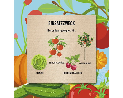 Illustration des Einsatzzwecks für Gemüse, Fruchtgemüse, Beerensträucher und Obstbäume