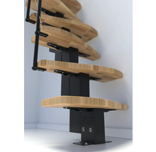 Holztreppe mit schwarzer Spindel