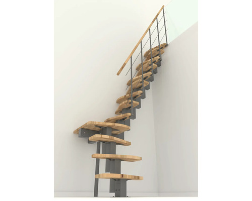 Raumspartreppe mit Holzstufen und Metallgeländer