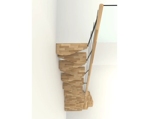 Holztreppe mit Geländer an einer Wand montiert