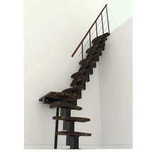 Escalier autoportant avec marches en bois et rampe devant un mur blanc