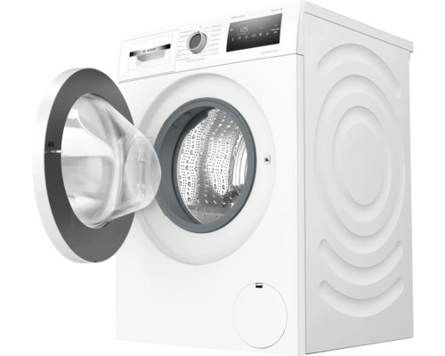 Machine à laver blanche autonome avec porte ouverte