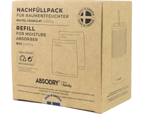 Absodry Nachfüllpackung für Raumentfeuchter, Beutel mit Granulat, 2 mal 600 Gramm
