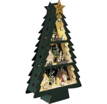 Dekorativer Weihnachtsbaum aus Holz mit Sternen und Häusern