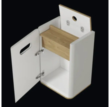 Offener weisser Unterschrank mit Holzschublade