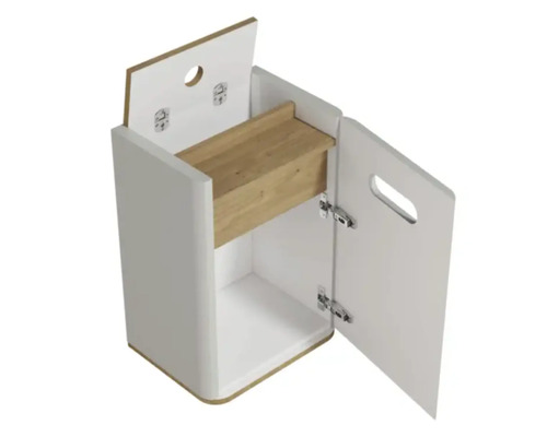 Petite armoire ouverte avec une porte et une étagère en bois