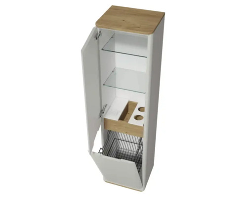 Badezimmerschrank mit Regalböden, Schublade und Wäschekorb