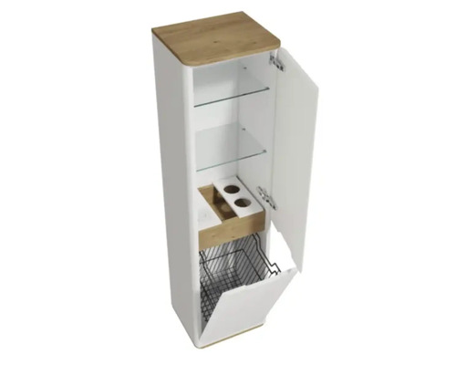 Badezimmer Hochschrank mit Regalen und Wäschekorb