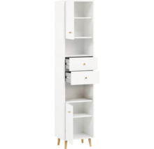 Armoire de salle de bain blanche avec étagères et tiroirs