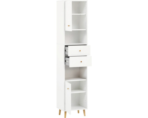 Weißer Badezimmerschrank mit Regalen und Schubladen