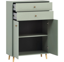 Commode avec deux tiroirs et deux portes ouvertes