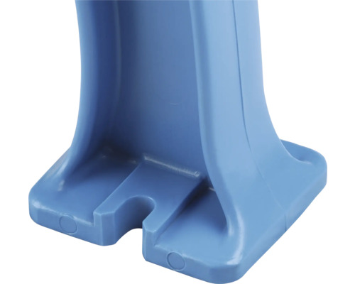 Vue détaillée d''un pied d''établi bleu en plastique