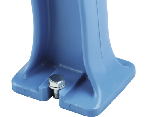 Gros plan sur un pied de tour de jeu bleu avec une vis