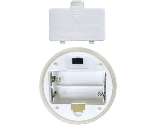 Batteriefach einer Leuchte mit Schalter und Platz für zwei Batterien