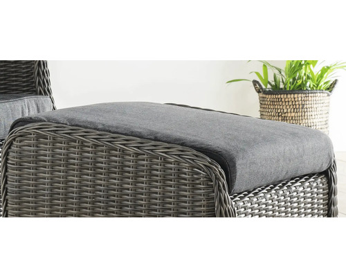Tabouret de jardin en rotin avec coussin gris