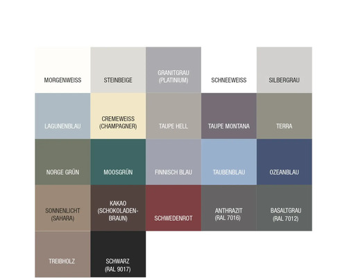 Farbmusterpalette mit verschiedenen Farbtönen.