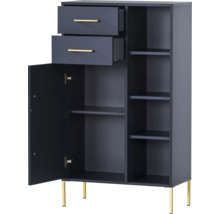 Armoire avec deux tiroirs, une porte et des étagères