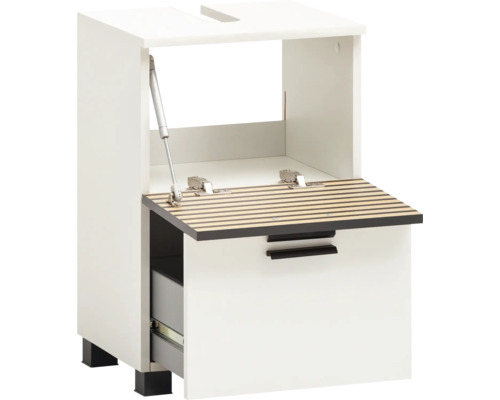 Meuble sous-lavabo blanc avec fonction bascule et tiroir