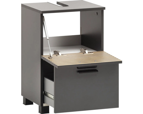 Meuble sous-lavabo avec tiroir et abattant ouvert