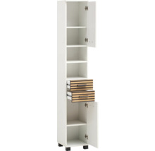Armoire haute avec deux tiroirs et plusieurs étagères