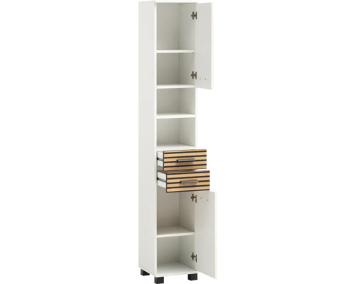 Hochschrank mit zwei Schubladen und mehreren Regalböden