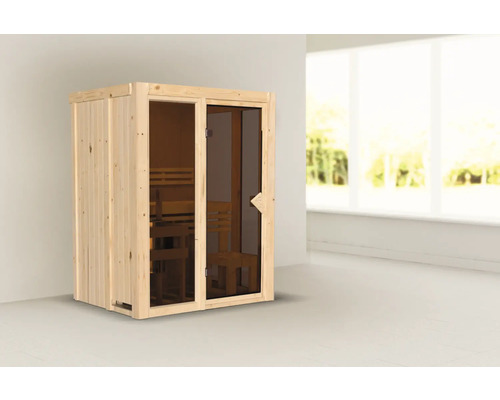 Sauna en bois avec porte en verre et intérieur pour l''intérieur