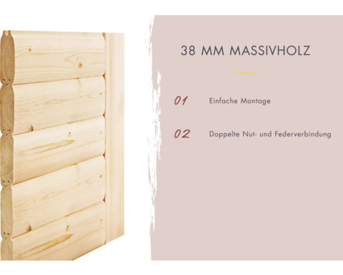 Paroi en bois massif de 38 millimètres avec rainure et languette