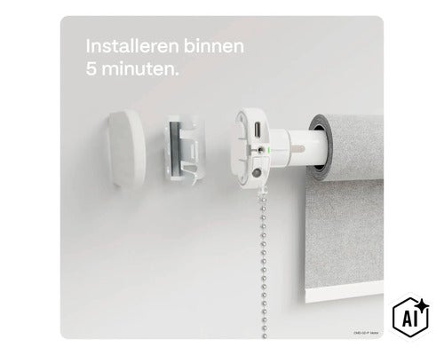 Elektrischer Rollomotor zur Nachrüstung für Kettenzugrollos mit einfacher Wandmontage in fünf Minuten (Image AI modified or generated)
