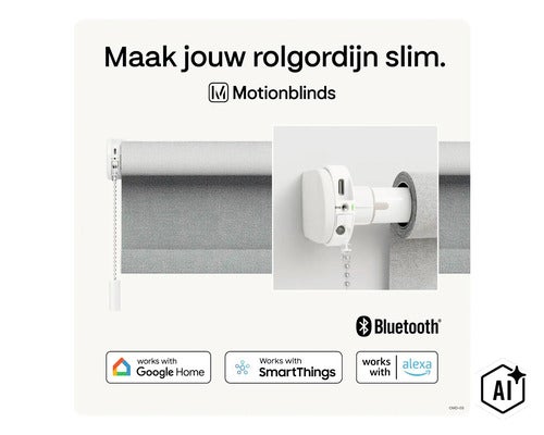 Kit de mise à niveau Motionblinds pour store enrouleur avec connectivité Bluetooth compatible avec Google Home SmartThings et Alexa (Image AI modified or generated)