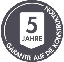 Symbol für fünf Jahre Garantie auf die Konstruktion