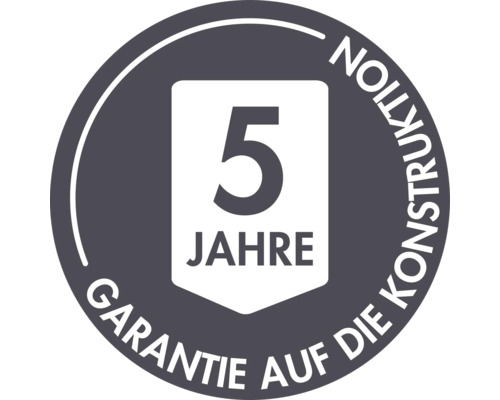 Symbol für fünf Jahre Garantie auf die Konstruktion