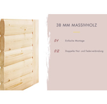 38 Millimeter Massivholz mit einfacher Montage und doppelter Nut- und Federverbindung