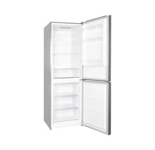 Geöffneter Kühlschrank mit Regalen und Fächern