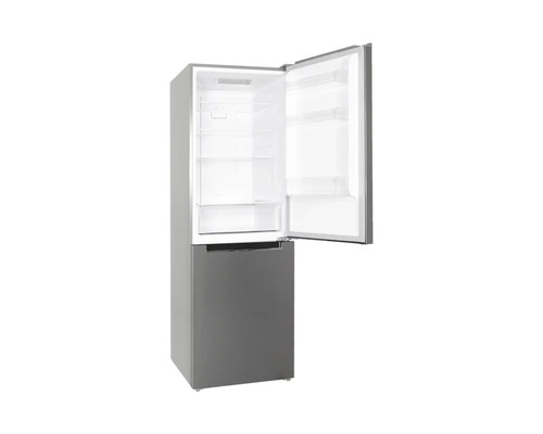 Réfrigérateur combiné avec porte ouverte, intérieur visible