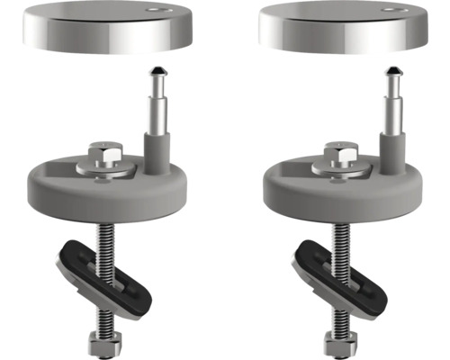 Deux fixations de siège de WC avec vis et capuchons