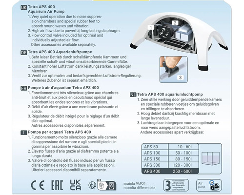 Pompe à air d''aquarium Tetra APS 400