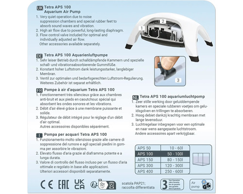 Tetra APS 100 Pompe à air pour aquarium informations produit