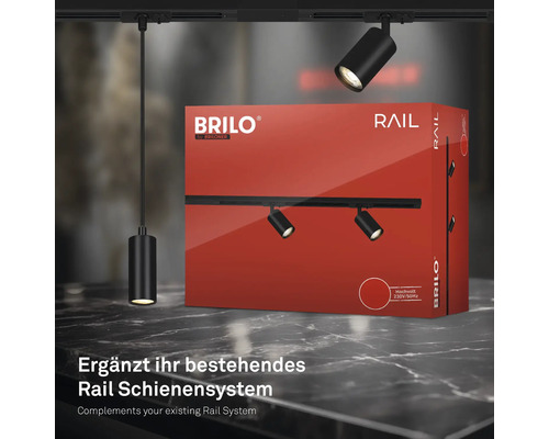 Brilo Rail Schienensystem Verpackung mit einer Schienenleuchte und einer Pendelleuchte