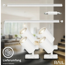 Set mit vier Strahlern mit Schienen für die Deckenmontage