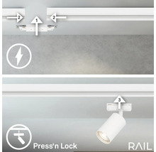 Schematische Darstellung eines Stromschienen-Systems mit Montageanleitung