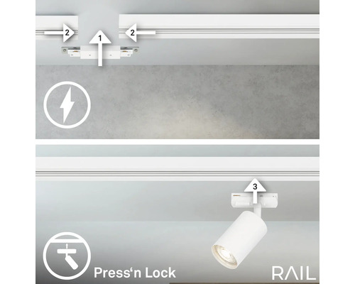 Schematische Darstellung eines Stromschienen-Systems mit Montageanleitung